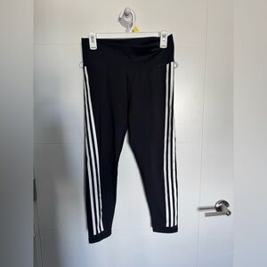 adidas Black 3/4 Leggings with White Side Stripes
